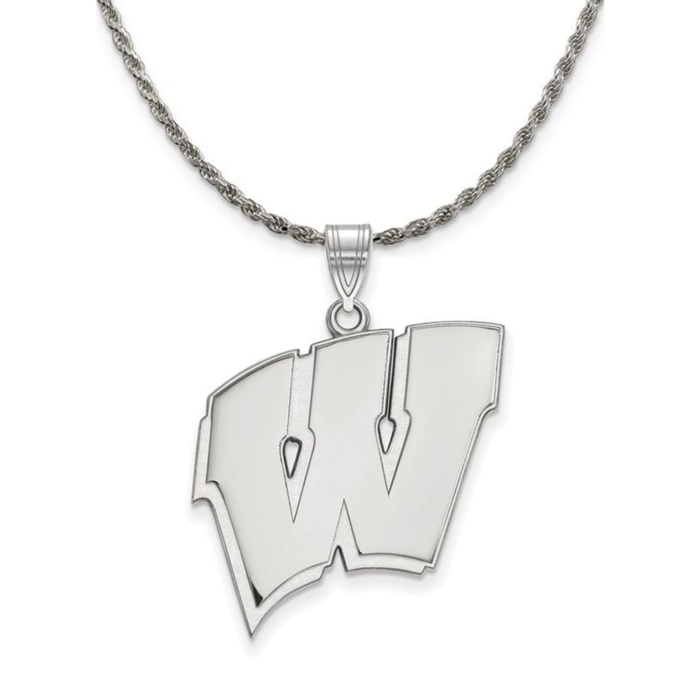 Sterling Silver U. of Wisconsin XL Initial W Necklace - 18 Inch